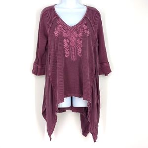 Karyn Seo Embroidered Relaxed Neutral soft Stretch Casual V Neck Top Size XL